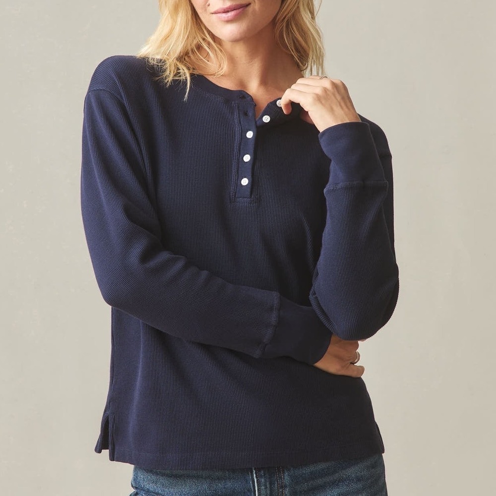 American Giant Navy Long Sleeve Henley Thermal Top